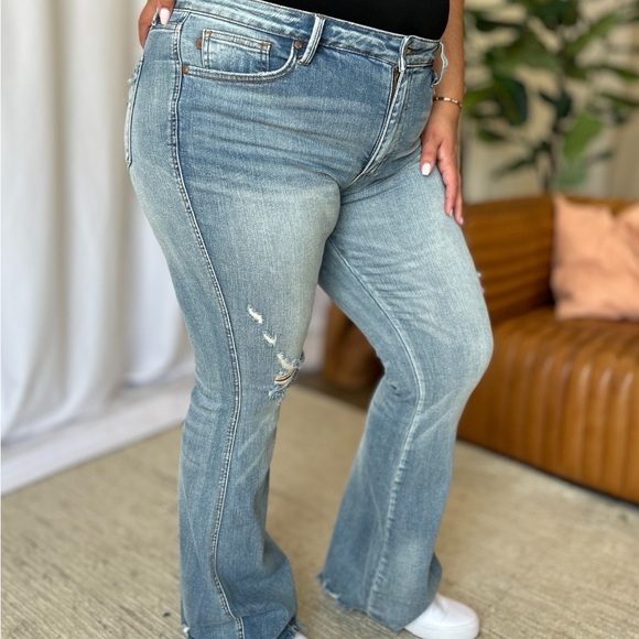 Judy Blue Full Size Medium Rise Tummy Control Destroy Flare ON SALE* - Picture 11 of 16